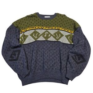 Vintage Jed Mens XL Wool Blend Geometric‎ Knit Sweater Navy Retro Grunge Chunky